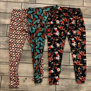 LuLaRoe women’s tall and curvy Leggings Set - Black, Brown, Teal Floral Patterns